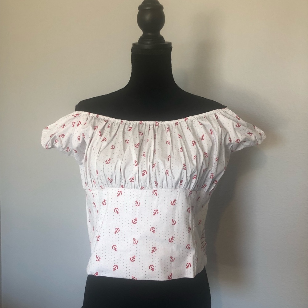 White anchor crop top